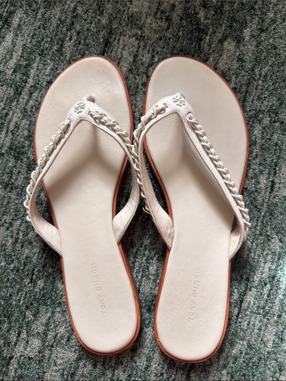 Tory Burch Cream Braided Leather Thong Sandals